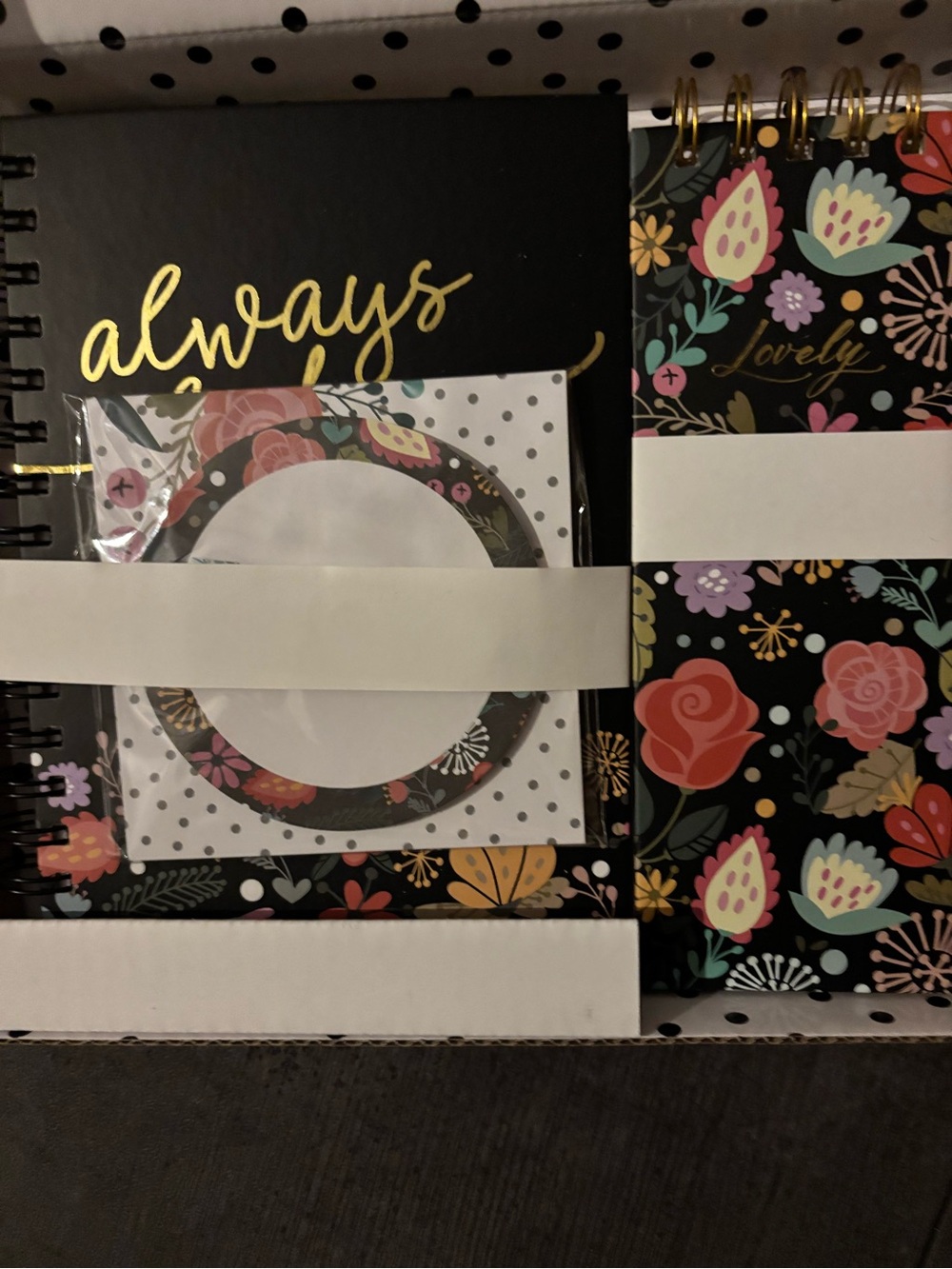 Floral & Polka Dot Office Desk Set - Black says always look on the bright side - Picture 2 of 4